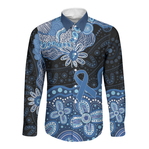 Prostate Cancer Awareness Aussie Indigenous Long Sleeve Button Shirt Blue Ribbon Aboriginal Arts