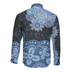 Prostate Cancer Awareness Aussie Indigenous Long Sleeve Button Shirt Blue Ribbon Aboriginal Arts