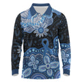 Prostate Cancer Awareness Aussie Indigenous Long Sleeve Polo Shirt Blue Ribbon Aboriginal Arts