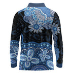 Prostate Cancer Awareness Aussie Indigenous Long Sleeve Polo Shirt Blue Ribbon Aboriginal Arts