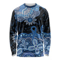 Prostate Cancer Awareness Aussie Indigenous Long Sleeve Shirt Blue Ribbon Aboriginal Arts
