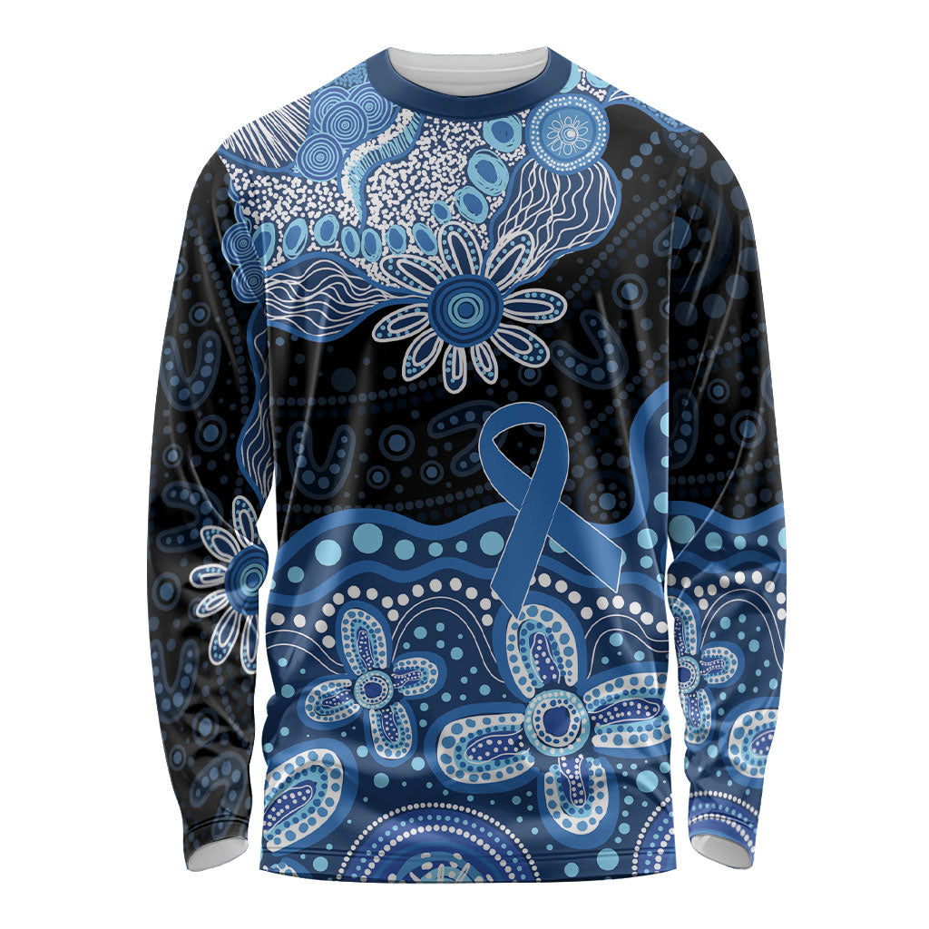 Prostate Cancer Awareness Aussie Indigenous Long Sleeve Shirt Blue Ribbon Aboriginal Arts