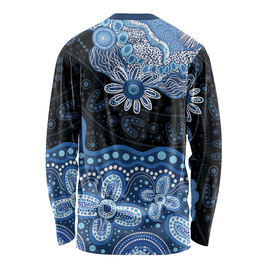 Prostate Cancer Awareness Aussie Indigenous Long Sleeve Shirt Blue Ribbon Aboriginal Arts