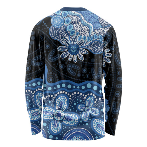 Prostate Cancer Awareness Aussie Indigenous Long Sleeve Shirt Blue Ribbon Aboriginal Arts