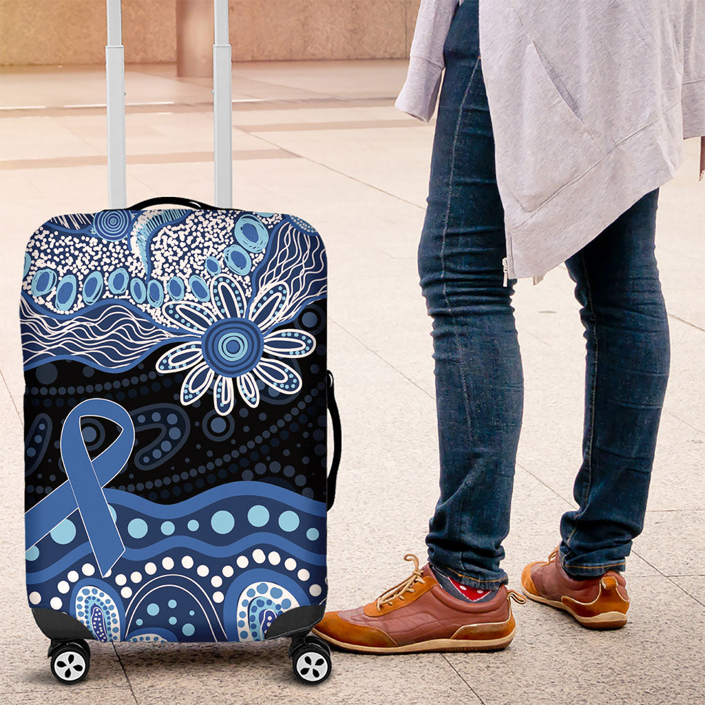 Prostate Cancer Awareness Aussie Indigenous Luggage Cover Blue Ribbon Aboriginal Arts