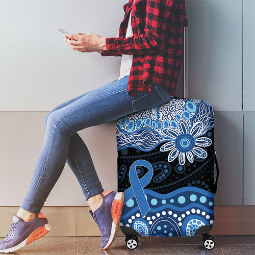 Prostate Cancer Awareness Aussie Indigenous Luggage Cover Blue Ribbon Aboriginal Arts