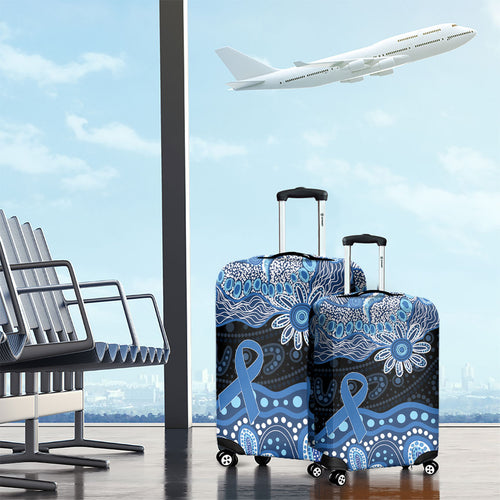 Prostate Cancer Awareness Aussie Indigenous Luggage Cover Blue Ribbon Aboriginal Arts