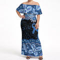 Prostate Cancer Awareness Aussie Indigenous Off Shoulder Maxi Dress Blue Ribbon Aboriginal Arts
