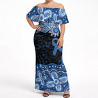 Prostate Cancer Awareness Aussie Indigenous Off Shoulder Maxi Dress Blue Ribbon Aboriginal Arts