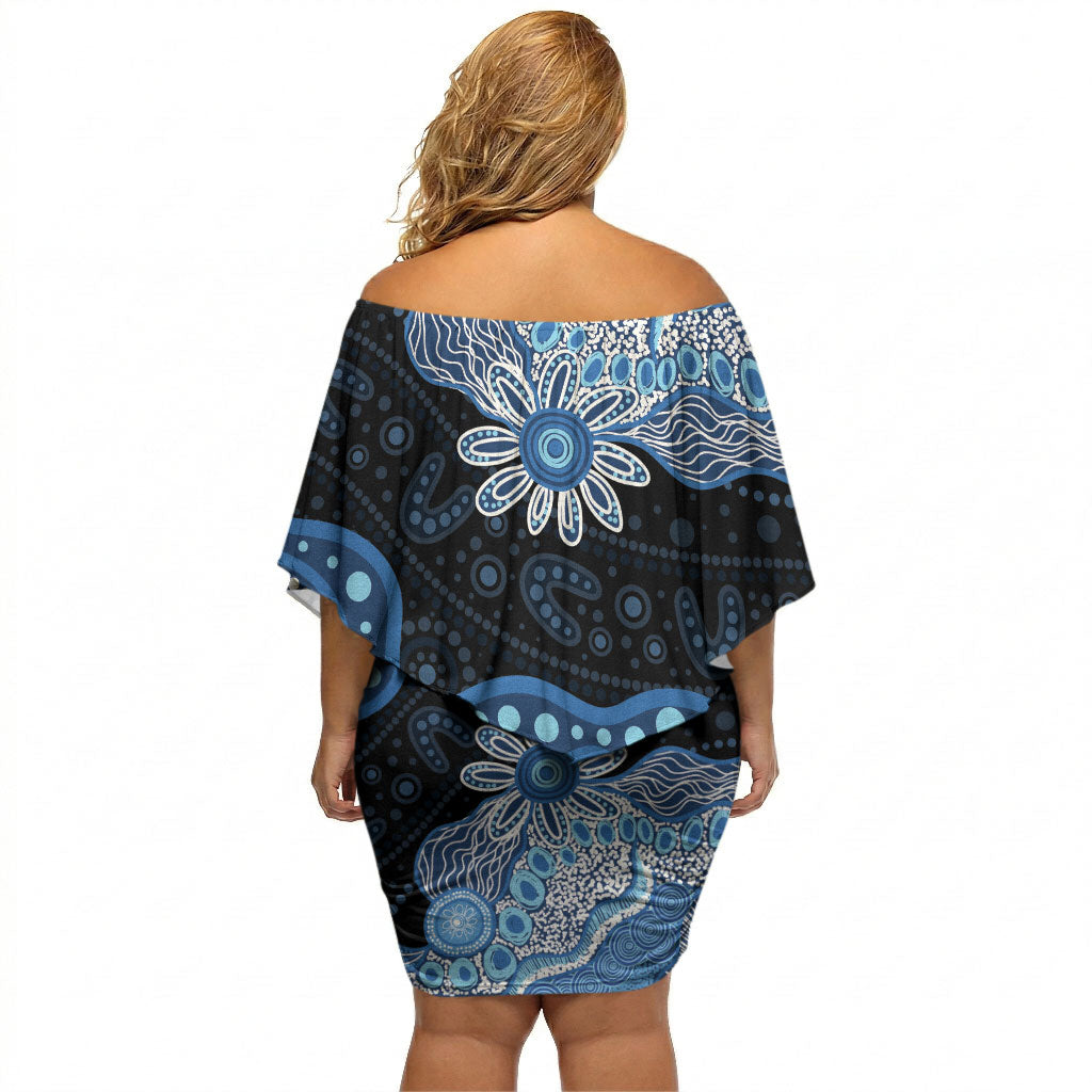 Prostate Cancer Awareness Aussie Indigenous Off Shoulder Short Dress Blue Ribbon Aboriginal Arts