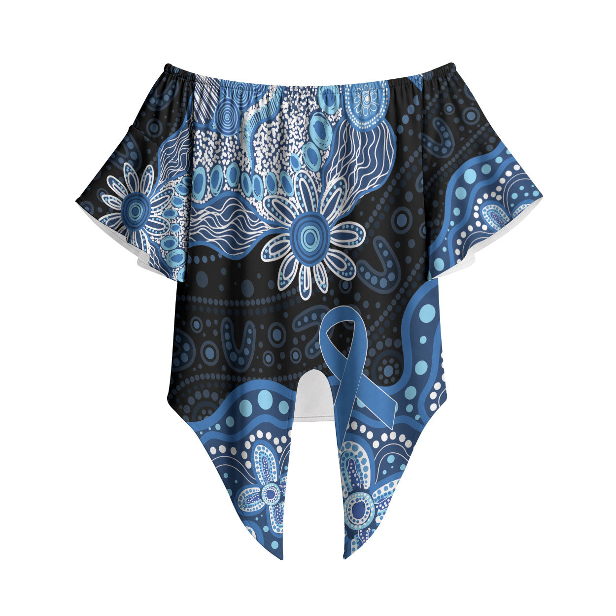 Prostate Cancer Awareness Aussie Indigenous Off Shoulder Wrap Waist Top Blue Ribbon Aboriginal Arts