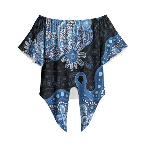 Prostate Cancer Awareness Aussie Indigenous Off Shoulder Wrap Waist Top Blue Ribbon Aboriginal Arts