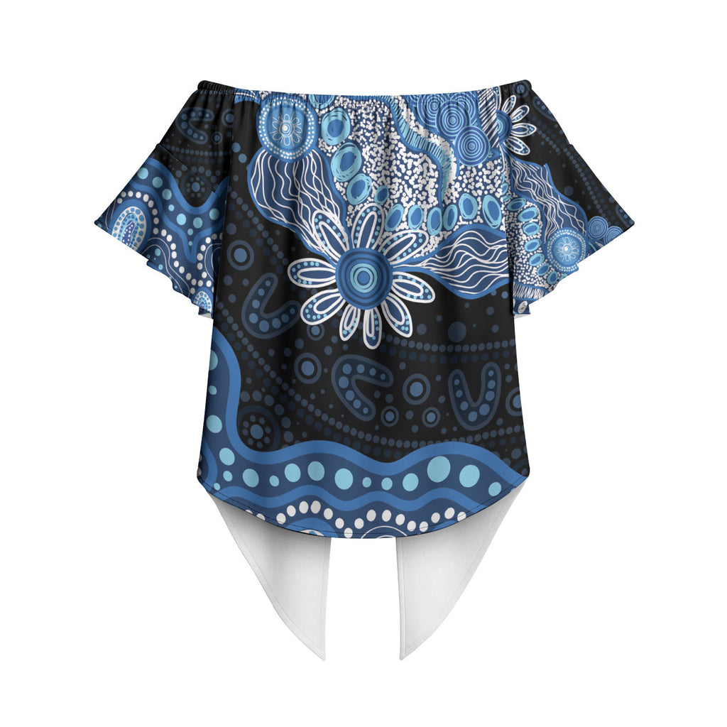 Prostate Cancer Awareness Aussie Indigenous Off Shoulder Wrap Waist Top Blue Ribbon Aboriginal Arts