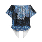 Prostate Cancer Awareness Aussie Indigenous Off Shoulder Wrap Waist Top Blue Ribbon Aboriginal Arts