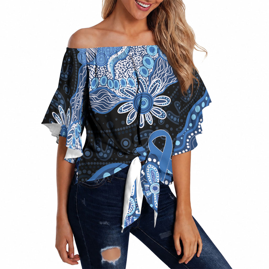 Prostate Cancer Awareness Aussie Indigenous Off Shoulder Wrap Waist Top Blue Ribbon Aboriginal Arts