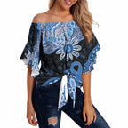 Prostate Cancer Awareness Aussie Indigenous Off Shoulder Wrap Waist Top Blue Ribbon Aboriginal Arts