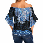 Prostate Cancer Awareness Aussie Indigenous Off Shoulder Wrap Waist Top Blue Ribbon Aboriginal Arts