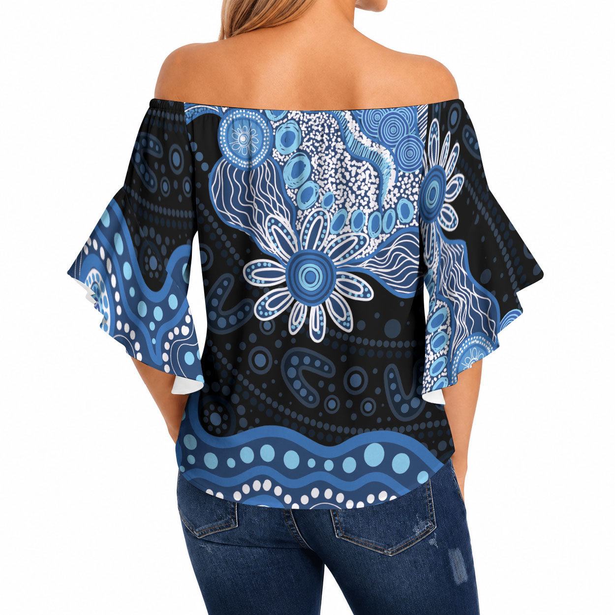 Prostate Cancer Awareness Aussie Indigenous Off Shoulder Wrap Waist Top Blue Ribbon Aboriginal Arts
