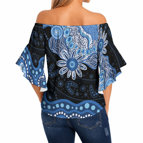 Prostate Cancer Awareness Aussie Indigenous Off Shoulder Wrap Waist Top Blue Ribbon Aboriginal Arts