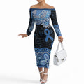 Prostate Cancer Awareness Aussie Indigenous Off The Shoulder Long Sleeve Dress Blue Ribbon Aboriginal Arts