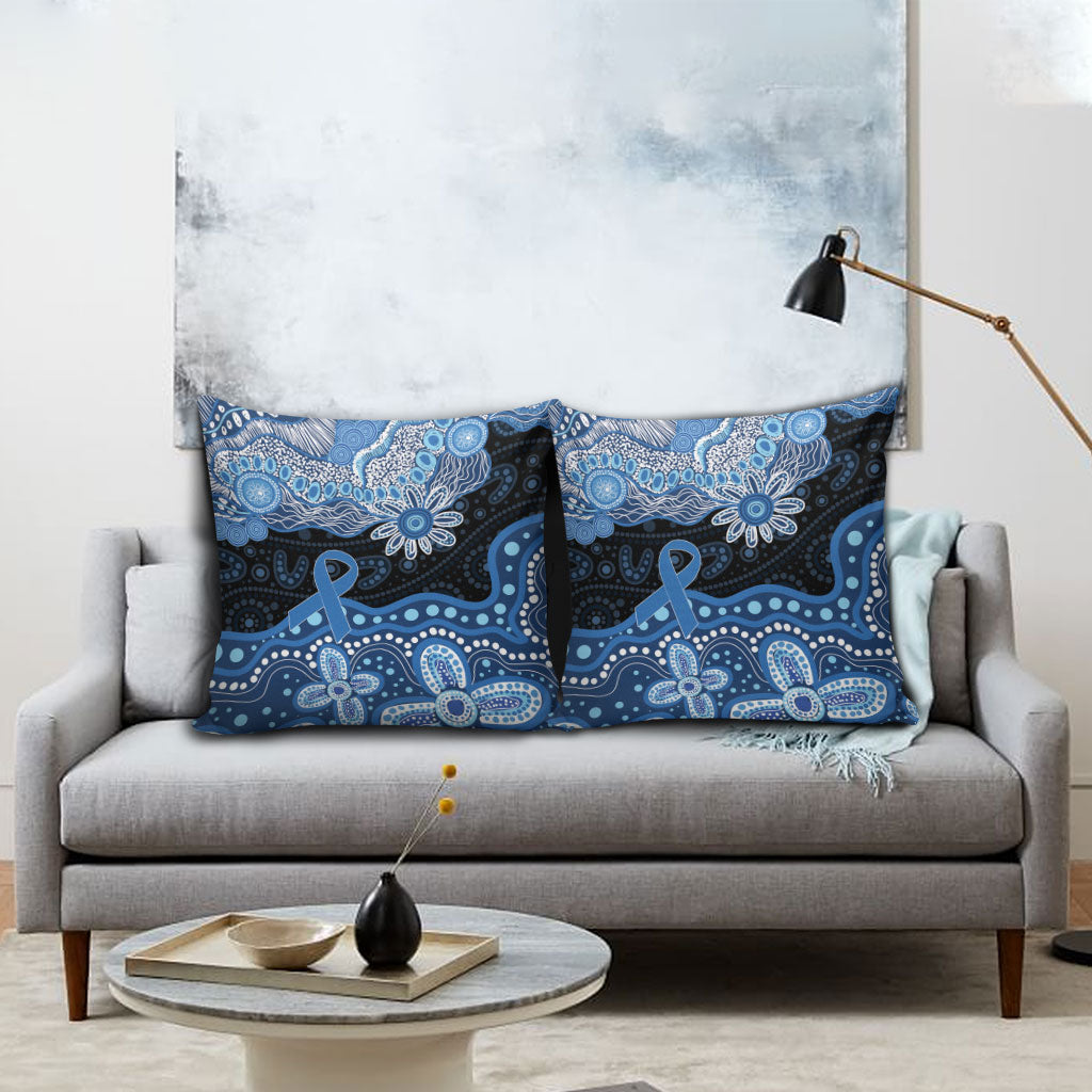 Prostate Cancer Awareness Aussie Indigenous Pillow Cover Blue Ribbon Aboriginal Arts