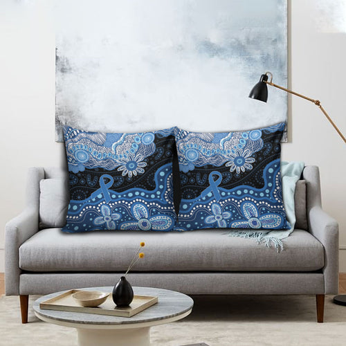 Prostate Cancer Awareness Aussie Indigenous Pillow Cover Blue Ribbon Aboriginal Arts