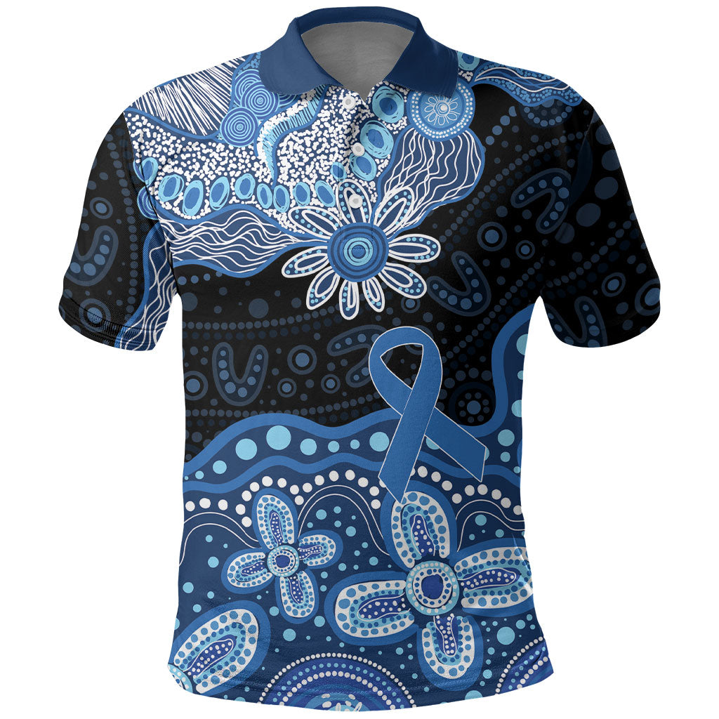 Prostate Cancer Awareness Aussie Indigenous Polo Shirt Blue Ribbon Aboriginal Arts