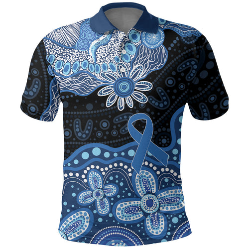 Prostate Cancer Awareness Aussie Indigenous Polo Shirt Blue Ribbon Aboriginal Arts