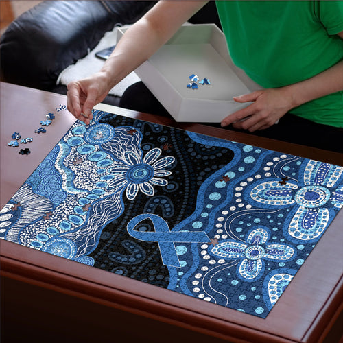 Prostate Cancer Awareness Aussie Indigenous Puzzle Blue Ribbon Aboriginal Arts