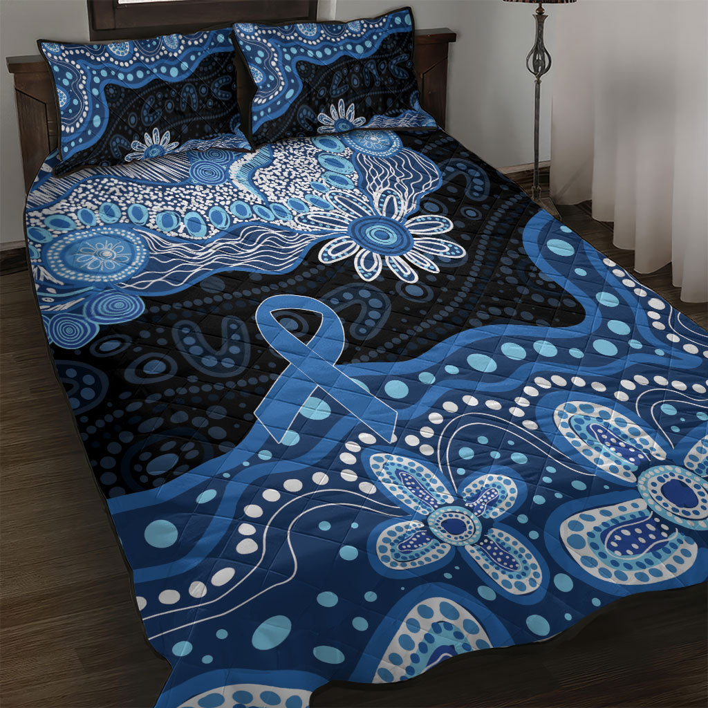 Prostate Cancer Awareness Aussie Indigenous Quilt Bed Set Blue Ribbon Aboriginal Arts