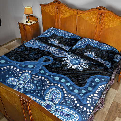 Prostate Cancer Awareness Aussie Indigenous Quilt Bed Set Blue Ribbon Aboriginal Arts