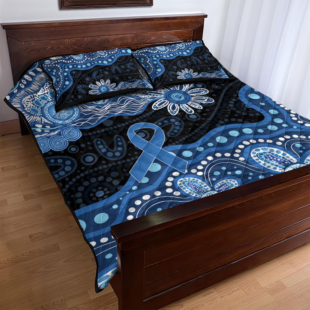 Prostate Cancer Awareness Aussie Indigenous Quilt Bed Set Blue Ribbon Aboriginal Arts