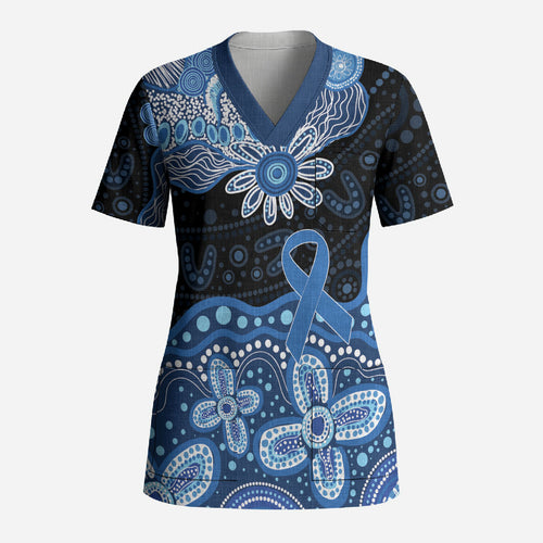 Prostate Cancer Awareness Aussie Indigenous Scrub Top Blue Ribbon Aboriginal Arts