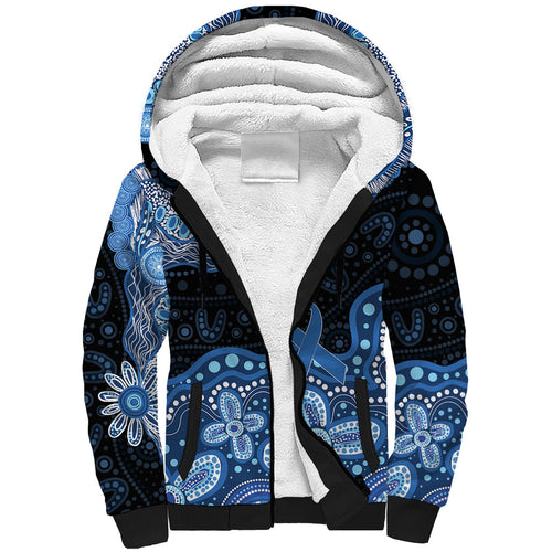 Prostate Cancer Awareness Aussie Indigenous Sherpa Hoodie Blue Ribbon Aboriginal Arts
