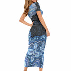 Prostate Cancer Awareness Aussie Indigenous Short Sleeve Bodycon Dress Blue Ribbon Aboriginal Arts