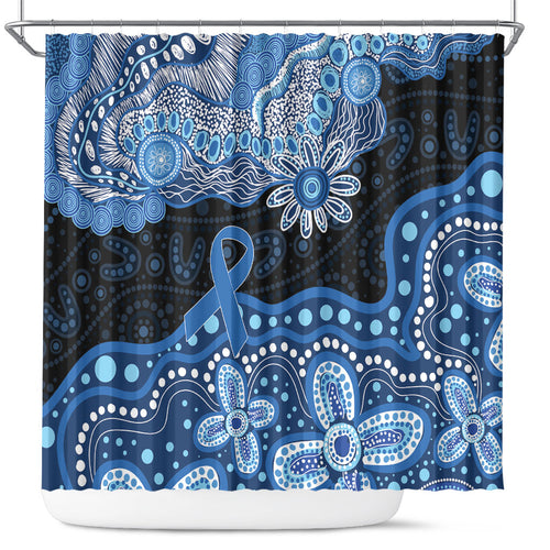 Prostate Cancer Awareness Aussie Indigenous Shower Curtain Blue Ribbon Aboriginal Arts