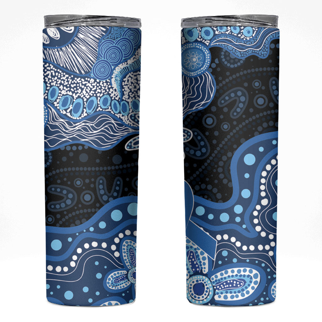 Prostate Cancer Awareness Aussie Indigenous Skinny Tumbler Blue Ribbon Aboriginal Arts
