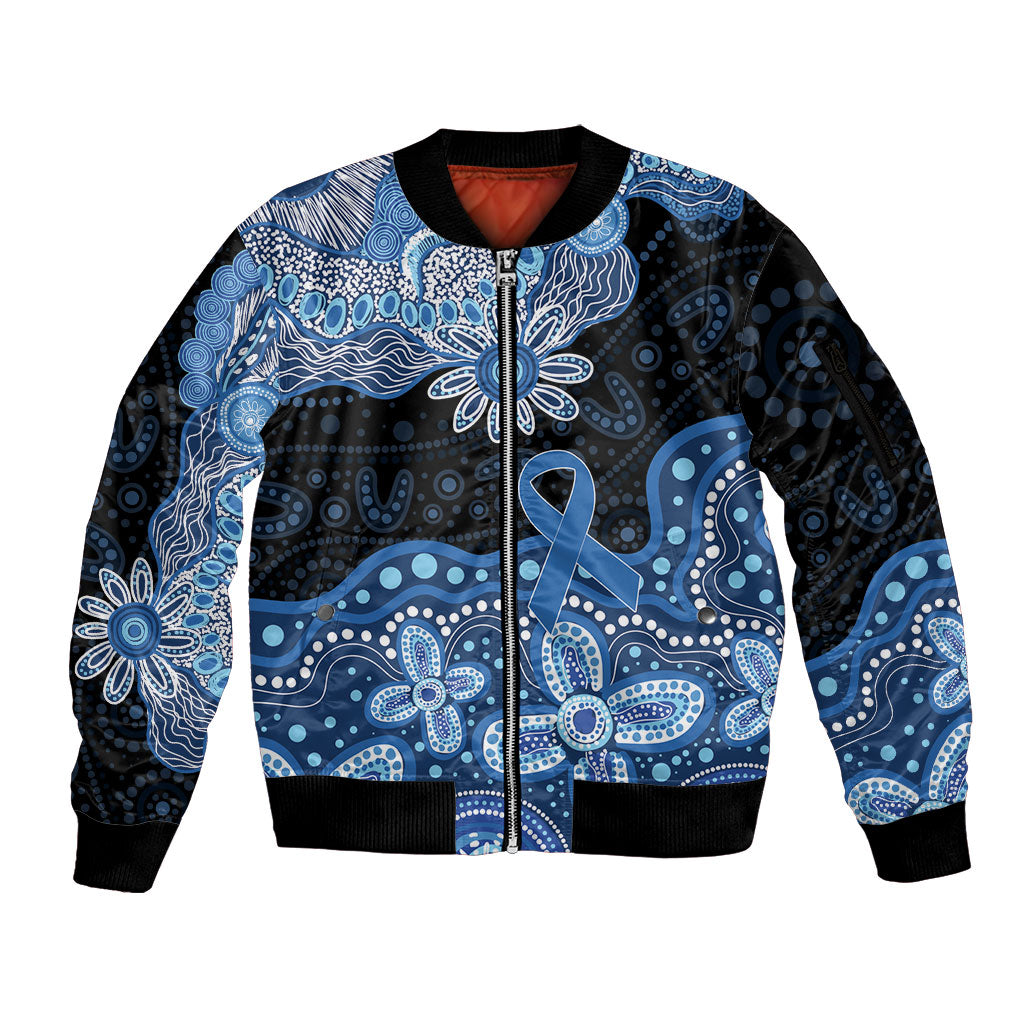 Prostate Cancer Awareness Aussie Indigenous Sleeve Zip Bomber Jacket Blue Ribbon Aboriginal Arts