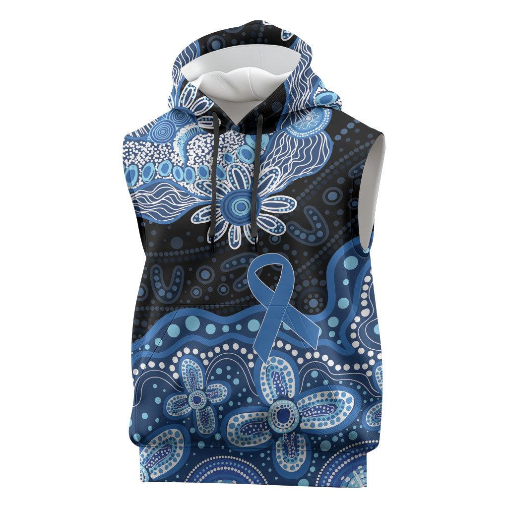 Prostate Cancer Awareness Aussie Indigenous Sleeveless Hoodie Blue Ribbon Aboriginal Arts