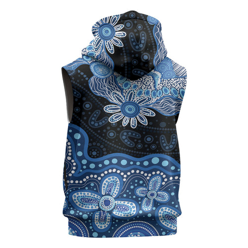 Prostate Cancer Awareness Aussie Indigenous Sleeveless Hoodie Blue Ribbon Aboriginal Arts