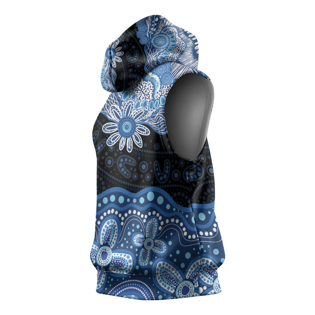 Prostate Cancer Awareness Aussie Indigenous Sleeveless Hoodie Blue Ribbon Aboriginal Arts