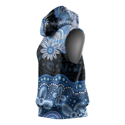 Prostate Cancer Awareness Aussie Indigenous Sleeveless Hoodie Blue Ribbon Aboriginal Arts