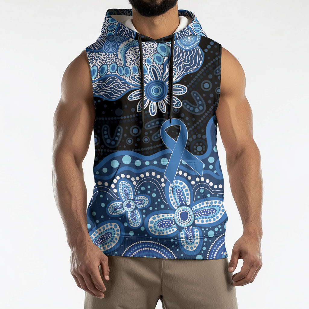 Prostate Cancer Awareness Aussie Indigenous Sleeveless Hoodie Blue Ribbon Aboriginal Arts