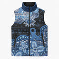 Prostate Cancer Awareness Aussie Indigenous Sleeveless Puffer Jacket Blue Ribbon Aboriginal Arts