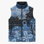 Prostate Cancer Awareness Aussie Indigenous Sleeveless Puffer Jacket Blue Ribbon Aboriginal Arts