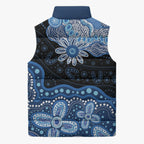 Prostate Cancer Awareness Aussie Indigenous Sleeveless Puffer Jacket Blue Ribbon Aboriginal Arts