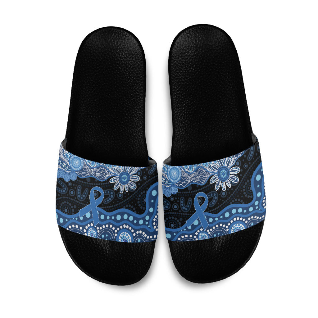 Prostate Cancer Awareness Aussie Indigenous Slide Sandals Blue Ribbon Aboriginal Arts