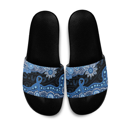 Prostate Cancer Awareness Aussie Indigenous Slide Sandals Blue Ribbon Aboriginal Arts
