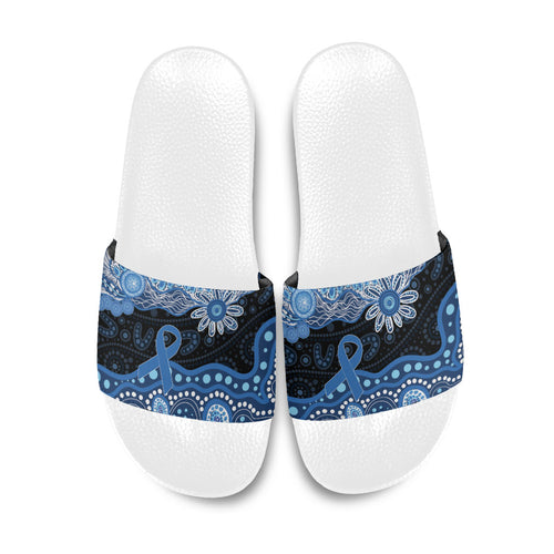 Prostate Cancer Awareness Aussie Indigenous Slide Sandals Blue Ribbon Aboriginal Arts