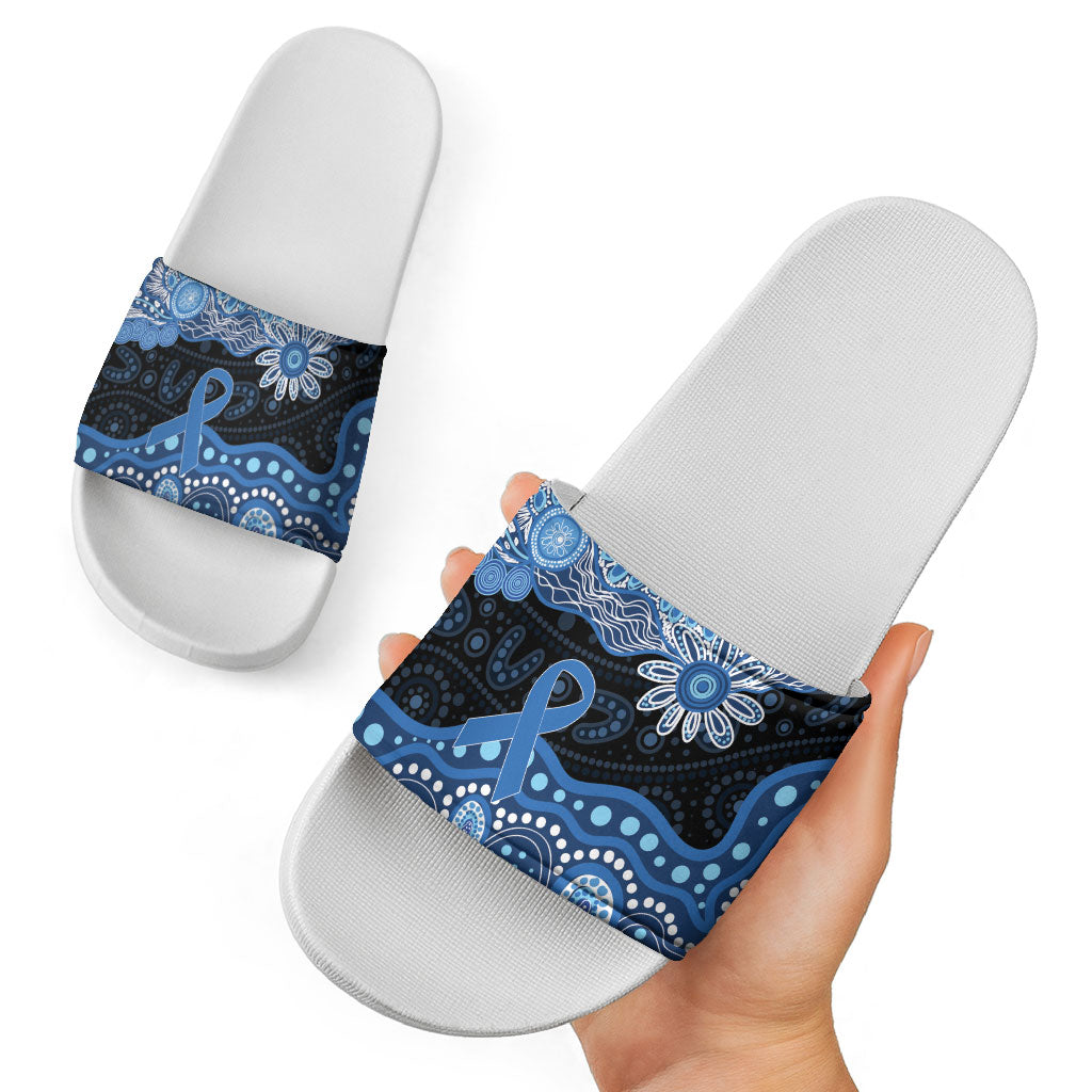 Prostate Cancer Awareness Aussie Indigenous Slide Sandals Blue Ribbon Aboriginal Arts